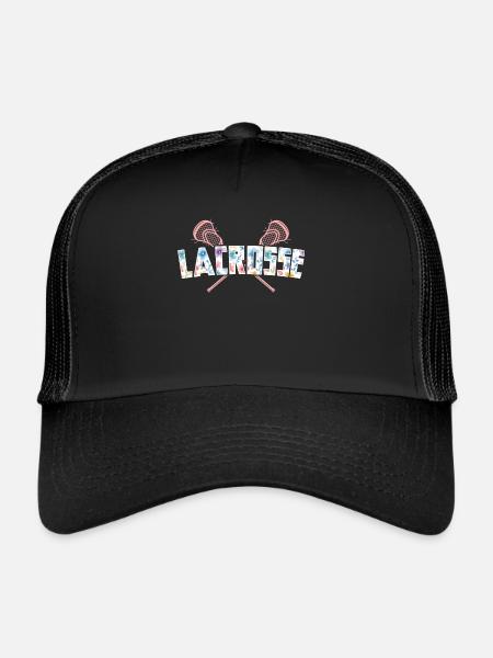 Lacrosse Stick Lax Girl Spieler Mom Torwartfrauen - Trucker Cap - Schwarz/Schwarz - Vorne