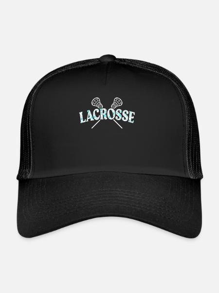 Lacrosse Stick Lax Girl Spieler Mom Torwartfrauen - Trucker Cap - Schwarz/Schwarz - Vorne