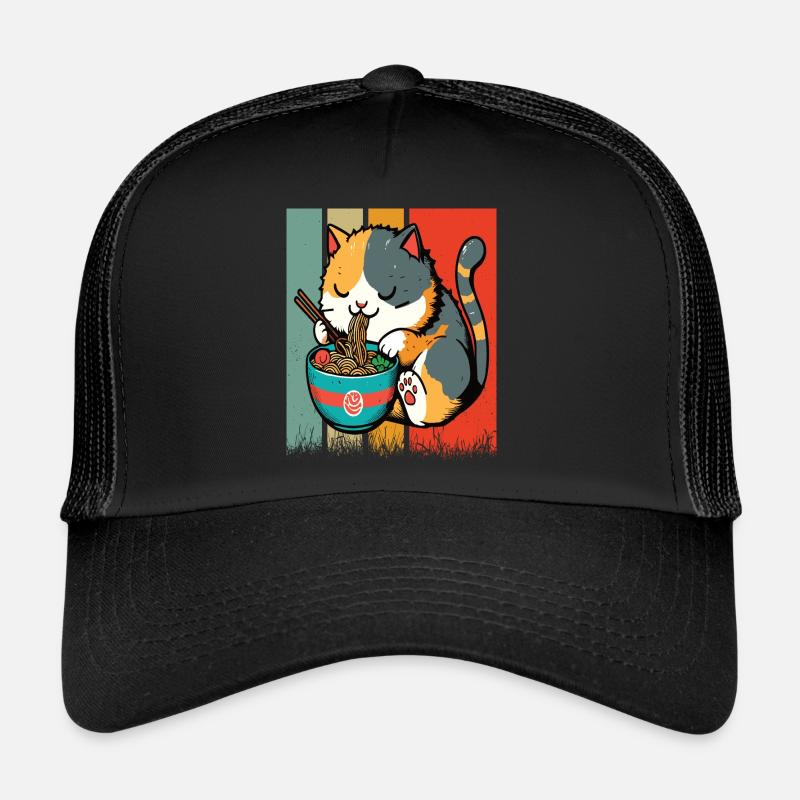 Chat mangeant des Ramen, coloré Casquette trucker 