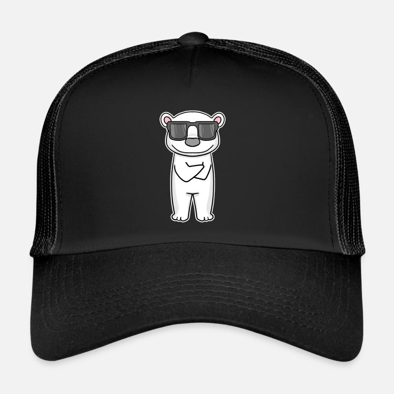 Eisbär mit Brille - Trucker Cap - Schwarz/Schwarz