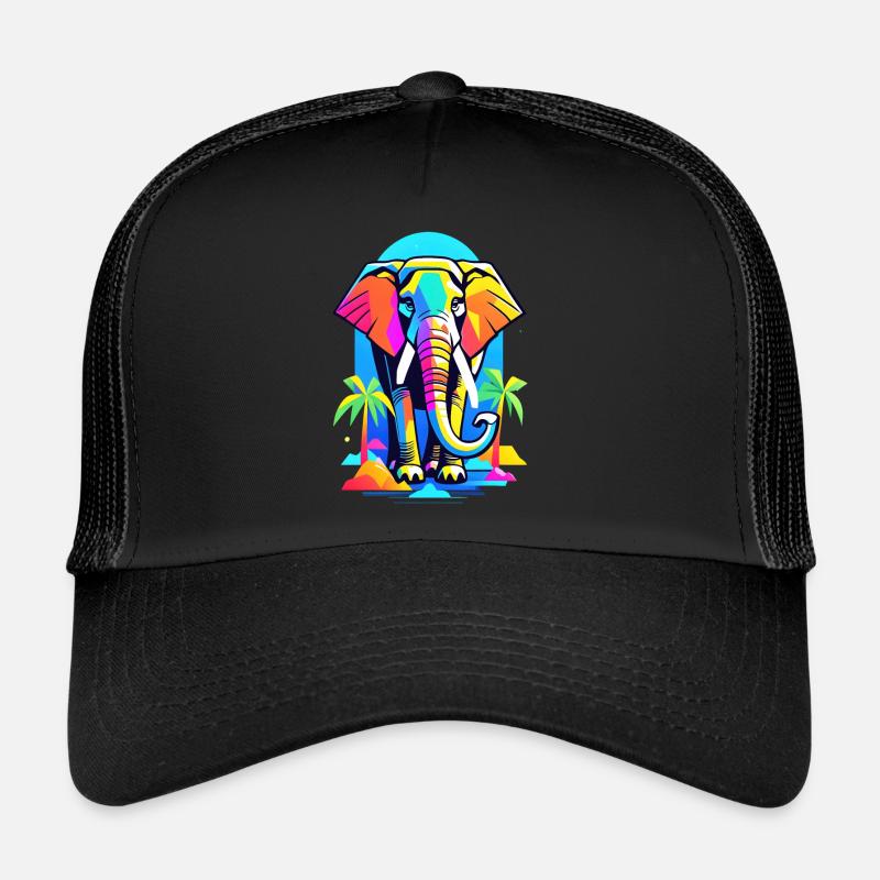 Bunter Elefant im Dschungel Regenbogen Design - Trucker Cap - Schwarz/Schwarz