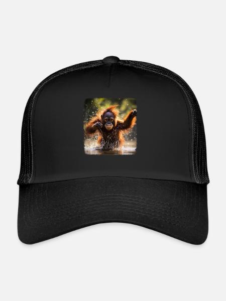 Orangutans realistic Orangutan - Trucker Cap - black/black - Front