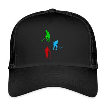 Floorball Player Silhouettes Floorball Silhouette - Trucker Cap - Schwarz/Schwarz - Vorne