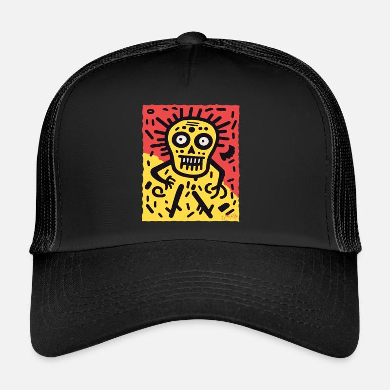 Crâne de squelette Pop de dessin animé, peur allemande Casquette trucker 