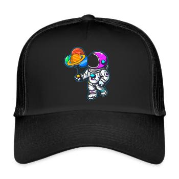 Astronaut Holding Planet Balloons Solar System - Trucker Cap - black/black - Front