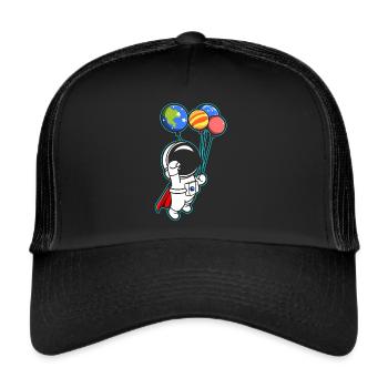 Astronaut Holding Planet Balloons Solar System - Trucker Cap - black/black - Front