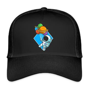 Astronaut Holding Planet Balloons Solar System - Trucker Cap - black/black - Front