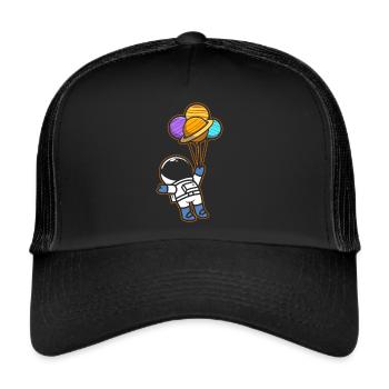 Astronaut Holding Planet Balloons Solar System - Trucker Cap - black/black - Front
