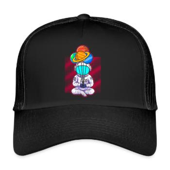 Astronaut Holding Planet Balloons Solar System - Trucker Cap - black/black - Front