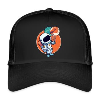 Astronaut Holding Planet Balloons Solar System - Trucker Cap - black/black - Front