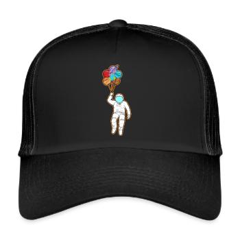 Astronaut Holding Planet Balloons Solar System - Trucker Cap - black/black - Front