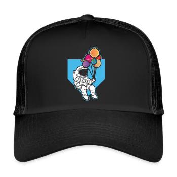 Astronaut Holding Planet Balloons Solar System - Trucker Cap - black/black - Front
