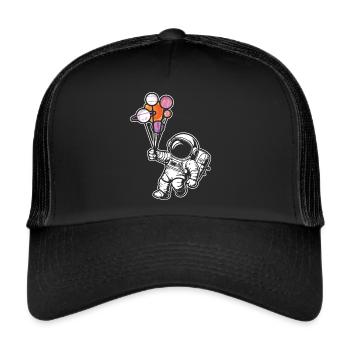 Astronaut Holding Planet Balloons Solar System - Trucker Cap - black/black - Front