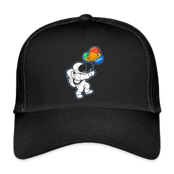 Astronaut Holding Planet Balloons Solar System - Trucker Cap - black/black - Front