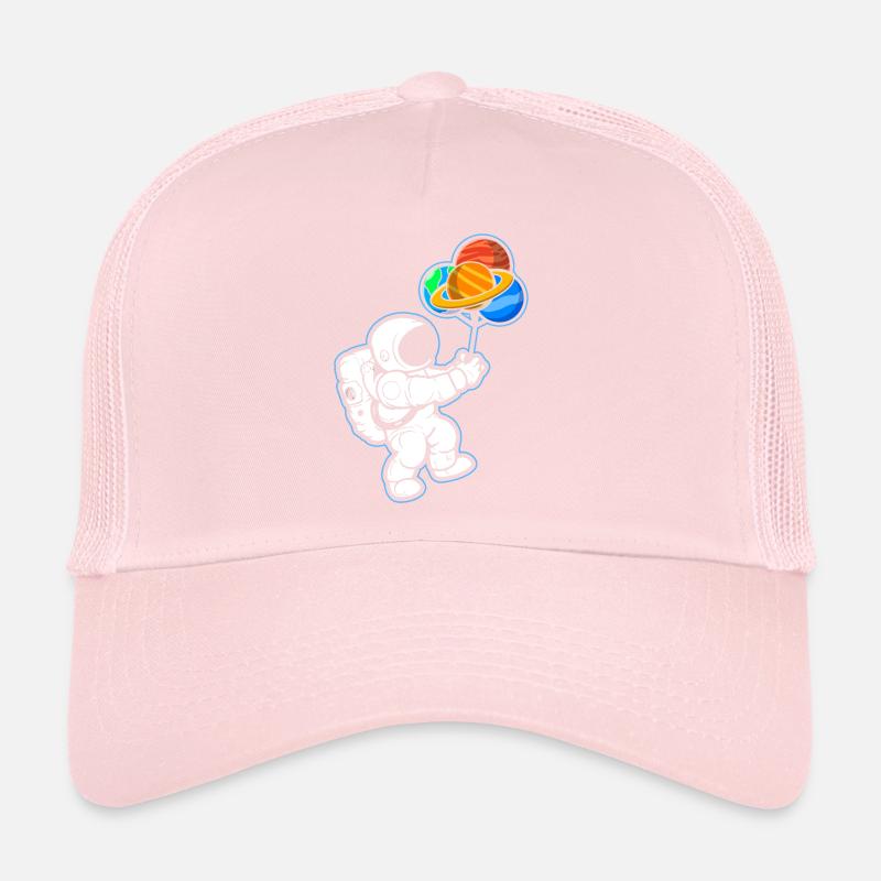 Astronaut Holding Planet Balloons Solar System Trucker Cap