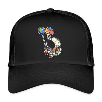Astronaut Holding Planet Balloons Solar System - Trucker Cap - black/black - Front