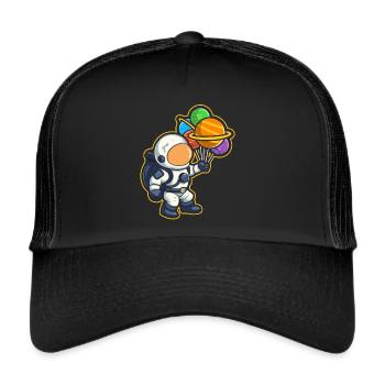 Astronaut Holding Planet Balloons Solar System - Trucker Cap - black/black - Front