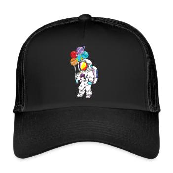 Astronaut Holding Planet Balloons Solar System - Trucker Cap - black/black - Front