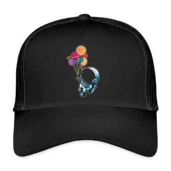 Astronaut Holding Planet Balloons Solar System - Trucker Cap - black/black - Front