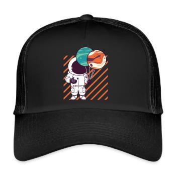 Astronaut Holding Planet Balloons Solar System - Trucker Cap - black/black - Front