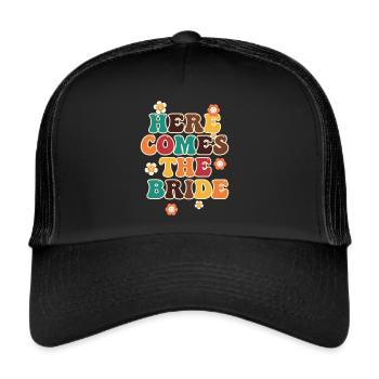 Groovy Bridal Wedding Party Bridal Flower Flowers - Trucker Cap - black/black - Front