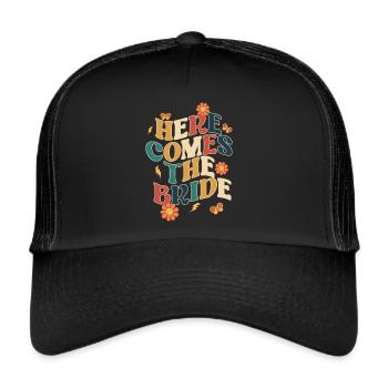 Groovy Bridal Wedding Party Bridal Flower Flowers - Trucker Cap - black/black - Front