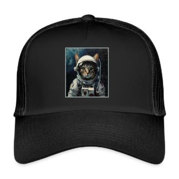 Chat, Voyage Dans L’espace, Fusée, Astronaute, Espace - Casquette trucker  - noir/noir - Devant