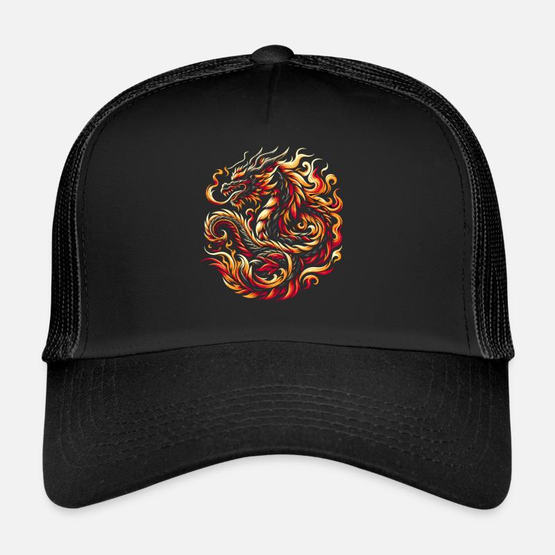Drachenfeuer Chinesisches Drachen-Tierkreiszeichen - Trucker Cap - Schwarz/Schwarz