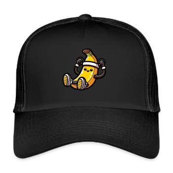 Sporty Banana Makes Crunches - Trucker Cap - black/black - Front