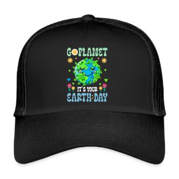 Erde Tag Groovy Hippie 70s Retro Retro - Trucker Cap - Schwarz/Schwarz - Vorne
