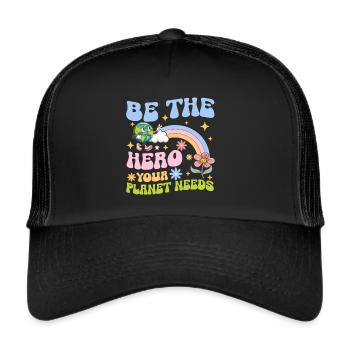 Erde Tag Groovy Hippie 70s Retro Retro - Trucker Cap - Schwarz/Schwarz - Vorne