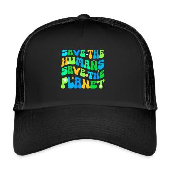 Erde Tag Groovy Hippie 70s Retro Retro - Trucker Cap - Schwarz/Schwarz - Vorne