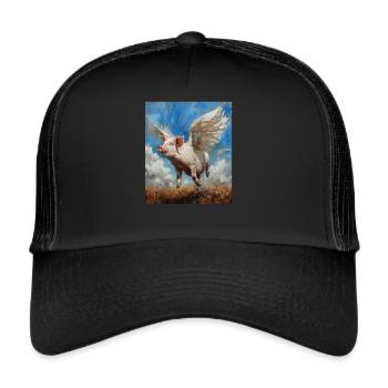 Engel, Kunst Humor Glücksschwein Schwein Flügel - Trucker Cap - Schwarz/Schwarz - Vorne