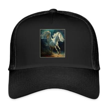 Engel, Kunst, Humor ,Muli , Pony, Pferd mit Flügel - Trucker Cap - Schwarz/Schwarz - Vorne