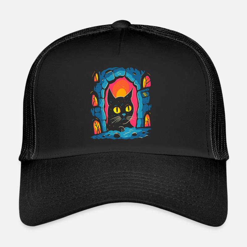Une œuvre d’art : Dessin animé d’un chat dans un donjon Casquette trucker 