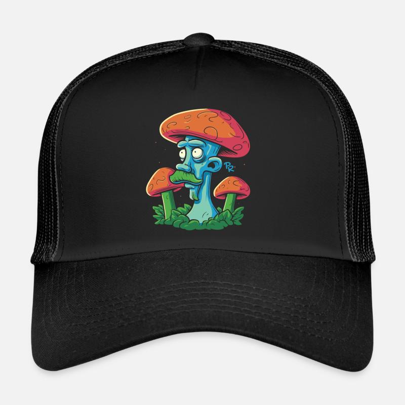 Mushroom man with mustache, picking mushrooms in the forest Trucker Cap