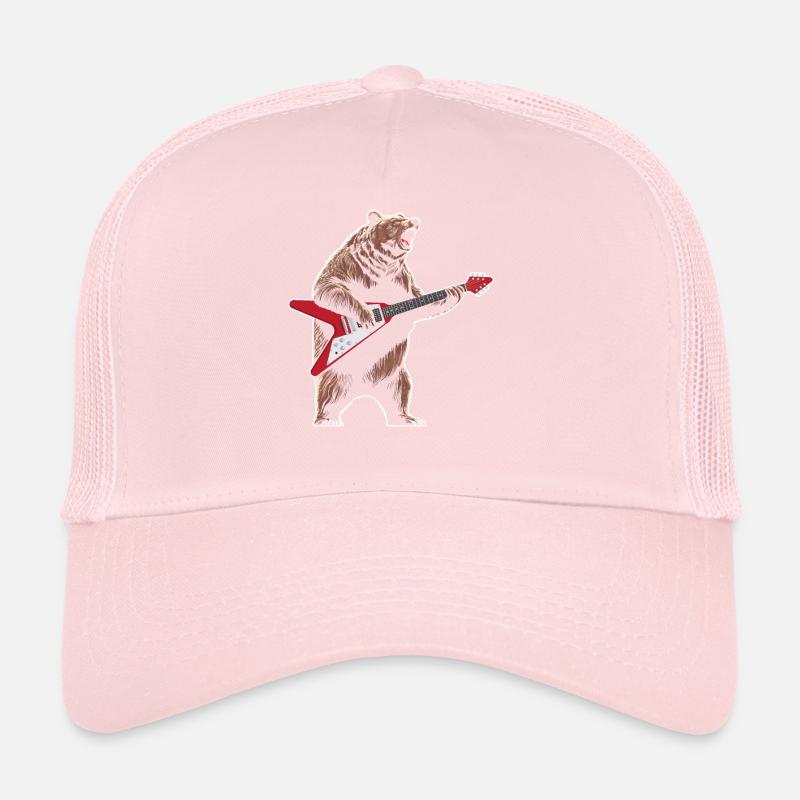 Bear playing flying v guitar guitarist Trucker Cap