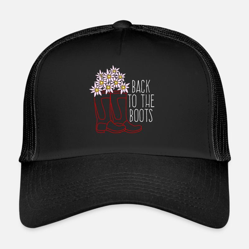 Red Rain Boots and Flowers Trucker Cap