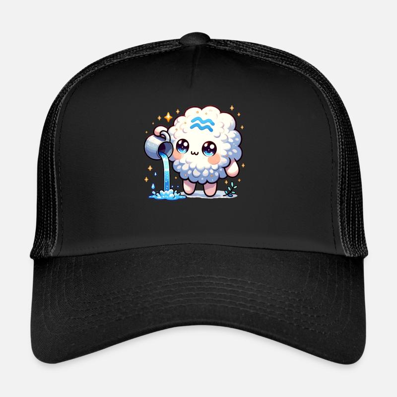 Wassermann Sternzeichen Kawaii Charakter Geburtstag - Trucker Cap - Schwarz/Schwarz