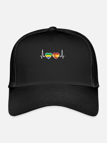 Gabon Espagne Vintage Heartbeat drapeau gabonais - Casquette trucker  - noir/noir - Devant