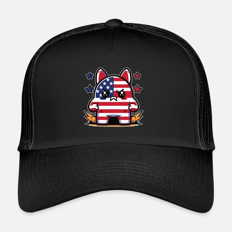 Wütendes Kaninchen in der Farbe der amerikanischen Flagge Trucker Cap