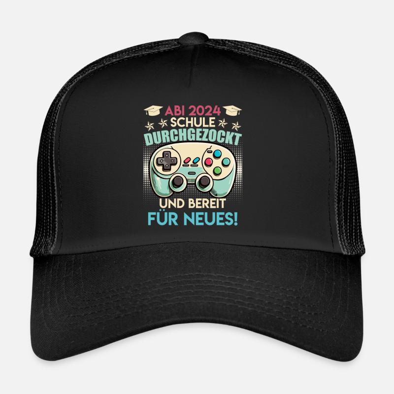 Abitur 2024 Abi Schule Durchgezockt Abiturient - Trucker Cap - Schwarz/Schwarz