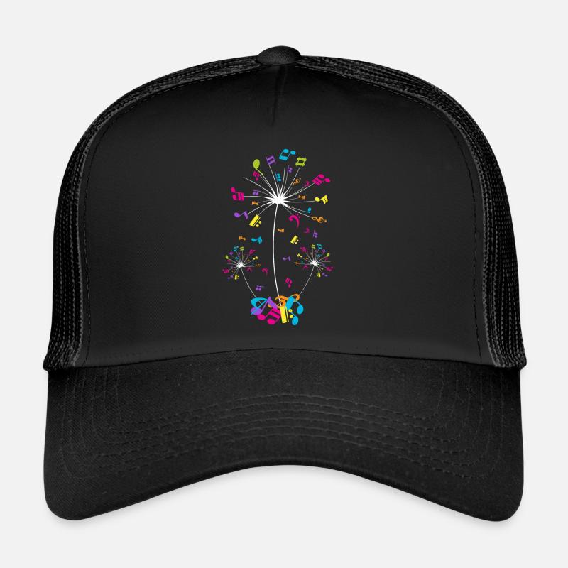 Notes de musique, fleurs de pissenlit, musiciens - Casquette trucker - noir/noir