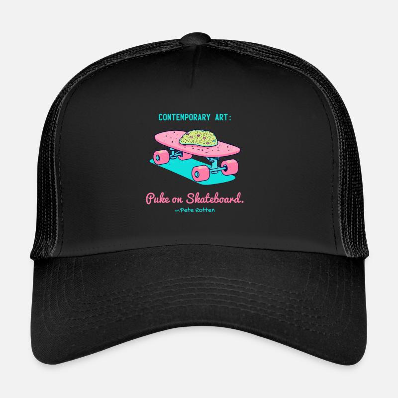 Moderne Street Kunst: Kotze auf Skateboard Trucker Cap