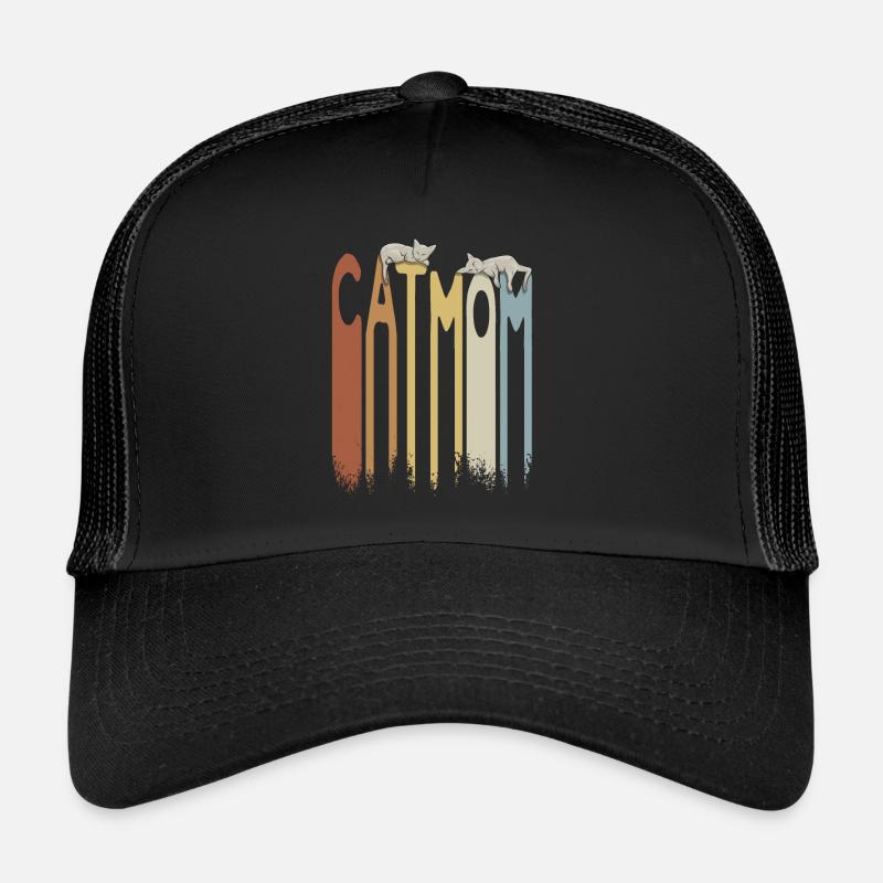 Retro Cat Mom Katzen-Mama mit schlafenden Katzen - Trucker Cap - Schwarz/Schwarz
