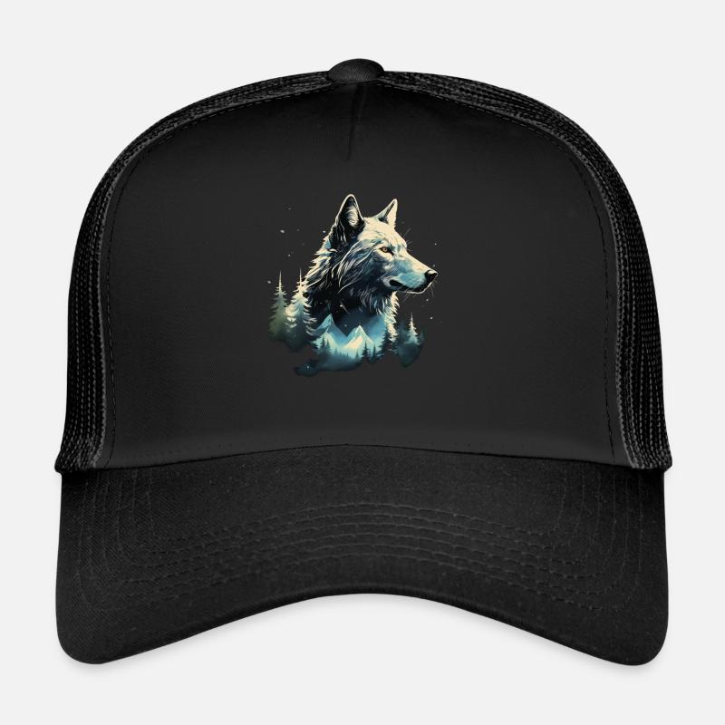 Wolf Berge Natur Geschenk - Trucker Cap - Schwarz/Schwarz