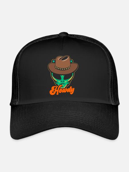 Howdy Alien Cowboy Space UFO Western - Trucker Cap - Schwarz/Schwarz - Vorne