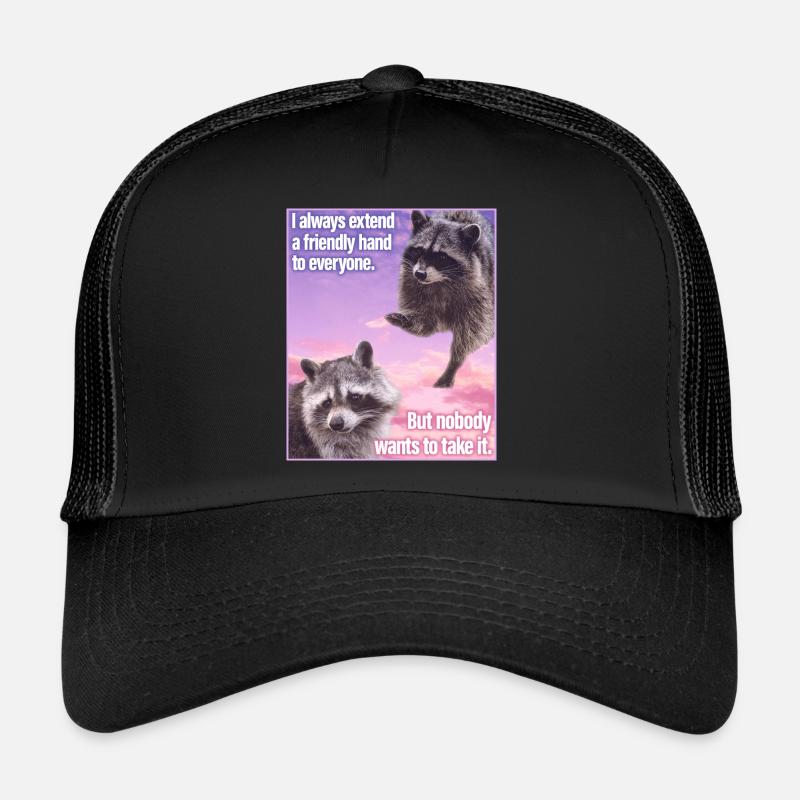 Trauriger Waschbär Funny Raccon Meme Trash Panda - Trucker Cap - Schwarz/Schwarz