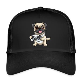 Cute Pug Dog Gamer Funny Games Pug Dog - Trucker Cap - black/black - Front