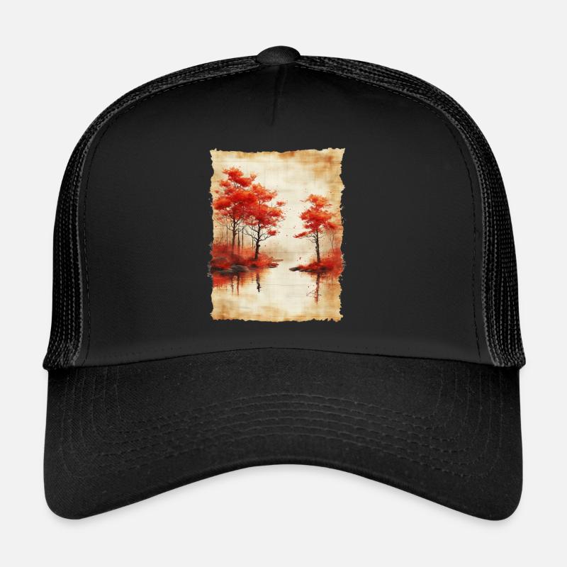 Paysage classique Papyrus défilement Onsen japonais Casquette trucker 